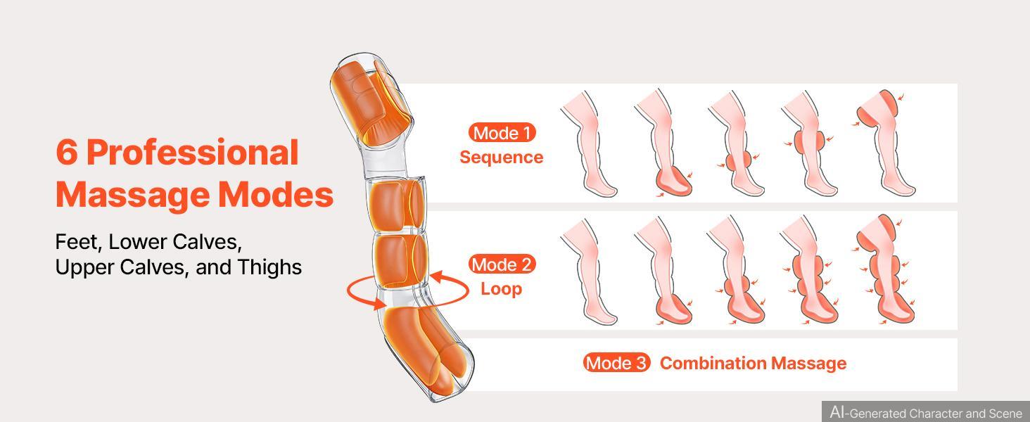 【BackToSchool】VEVOR Leg Compression Massager 9 Intensities Air Compression Leg Massager, For Daily Relaxation, 6 Massage Modes, 3 Heat Settings, Auto Shut-Off Timer, Adjustable Fit, with Storage Bag and Adapter