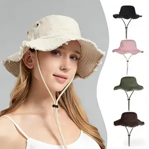 Foldable, Sun-Protective, Premium-Style Bucket Hat with Frayed Edges (Spring/Summer) — Versatile Design, Fits Larger Head Sizes, Creates a Slimming Effect for the Face