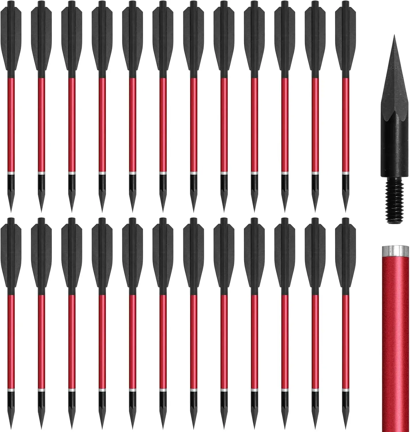 24pcs 6.7inch Mini Crossbow Pistol Bolts for 50-80lbs Mini Crossbow Aluminum Mini Crossbow Bolts Removable Tip Small Pistol Crossbow Bolts for Shooting Hunting Target