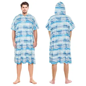 Catalonia Surf Poncho Changing Towel Robe for Adults Men Women, Hooded Wetsuit Change Poncho for Surfing Swimming Bathing, Water Absorbent, Oversized, Aqua Leaf