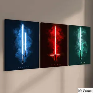 3pcs Light Saber Canvas Posters, Unframed Art Print, Modern Art Wall Decor, Waterproof HD Print, Home Office Bedroom Decoration, Game Room Wallpaper