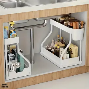 2pcs Under Sink Organizer with Sliding Shelves Multi-Purpose Black Plastic Storage Basket for Bathroom And Kitchen Cabinet Durable Metal Construction Bathroom Organizer