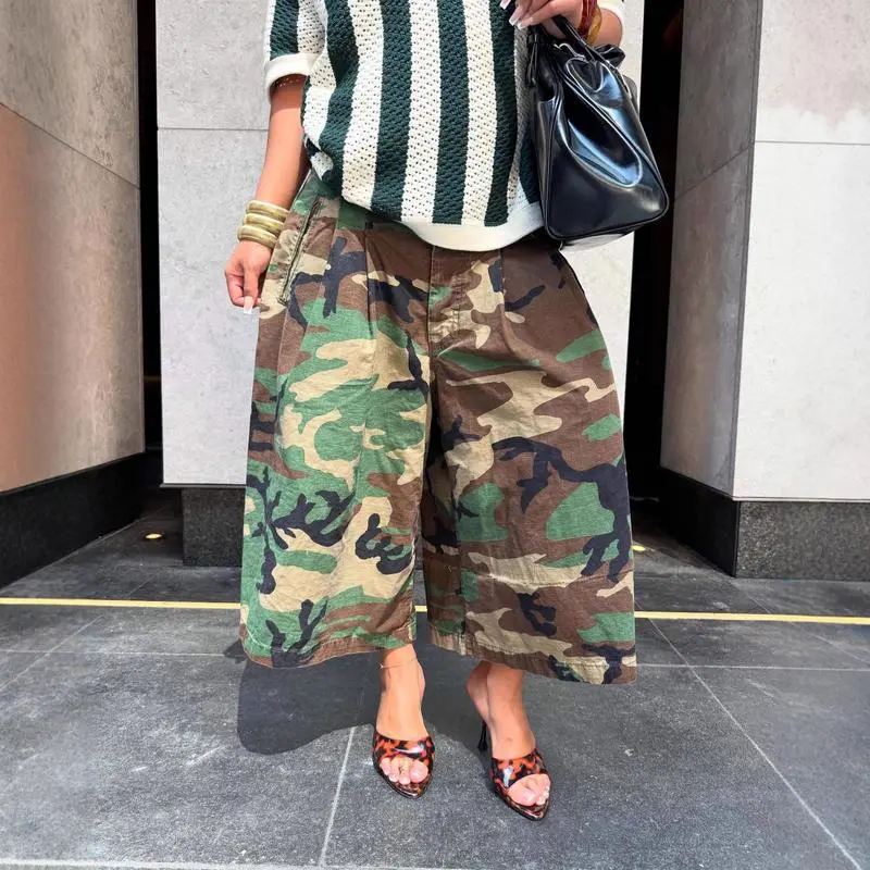 Women's New Loose Wide-Leg Military Style Outfits - Streetwear Trendsetter Casual Camouflage Workwear (Sports & Outdoor Clothing Set)