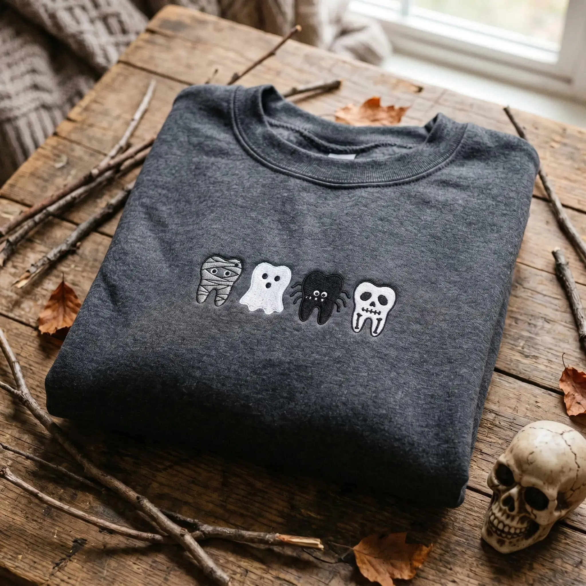 Halloween Dental Sweatshirt, Embroidered Tooth Hoodie, Dentist Gift For Her, Spooky Teeth Shirt, Dental Assistant Apparel, Cute Teeth