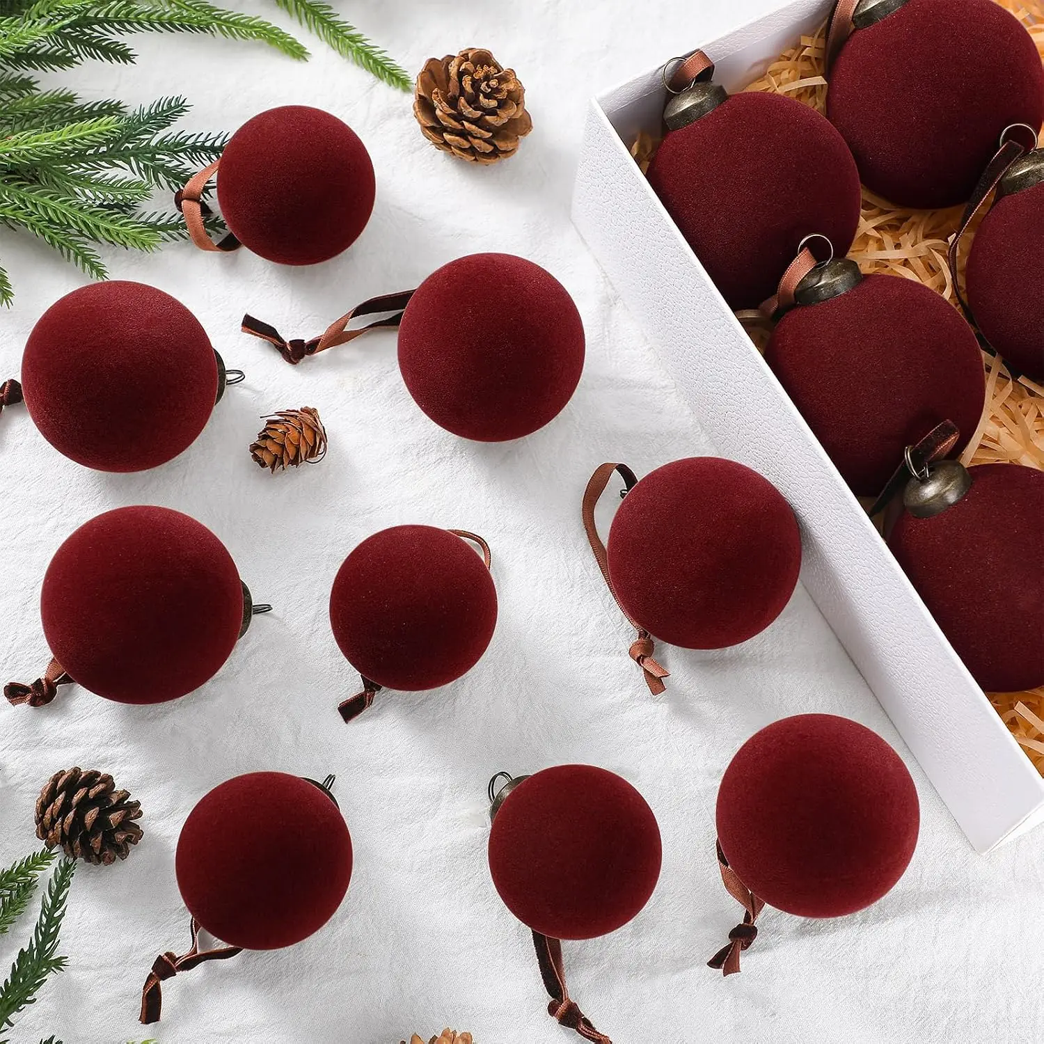 Velvet Christmas Balls Christmas Ornaments Flocked Christmas Tree Ball Ornaments Multicolor Hanging Ornaments for Home Family Holiday Wedding Party Neutral Christmas Decor 2026 Festive Atmosphere Decoration Xmas Tree Decoration Christmas Gifts