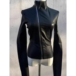 Black Slim Long Sleeve Leather Jacket Women Darkly Gothic Zipper Thin Skinny Coat Female Hepburn Y2k Vintage Clothes Hot Girl