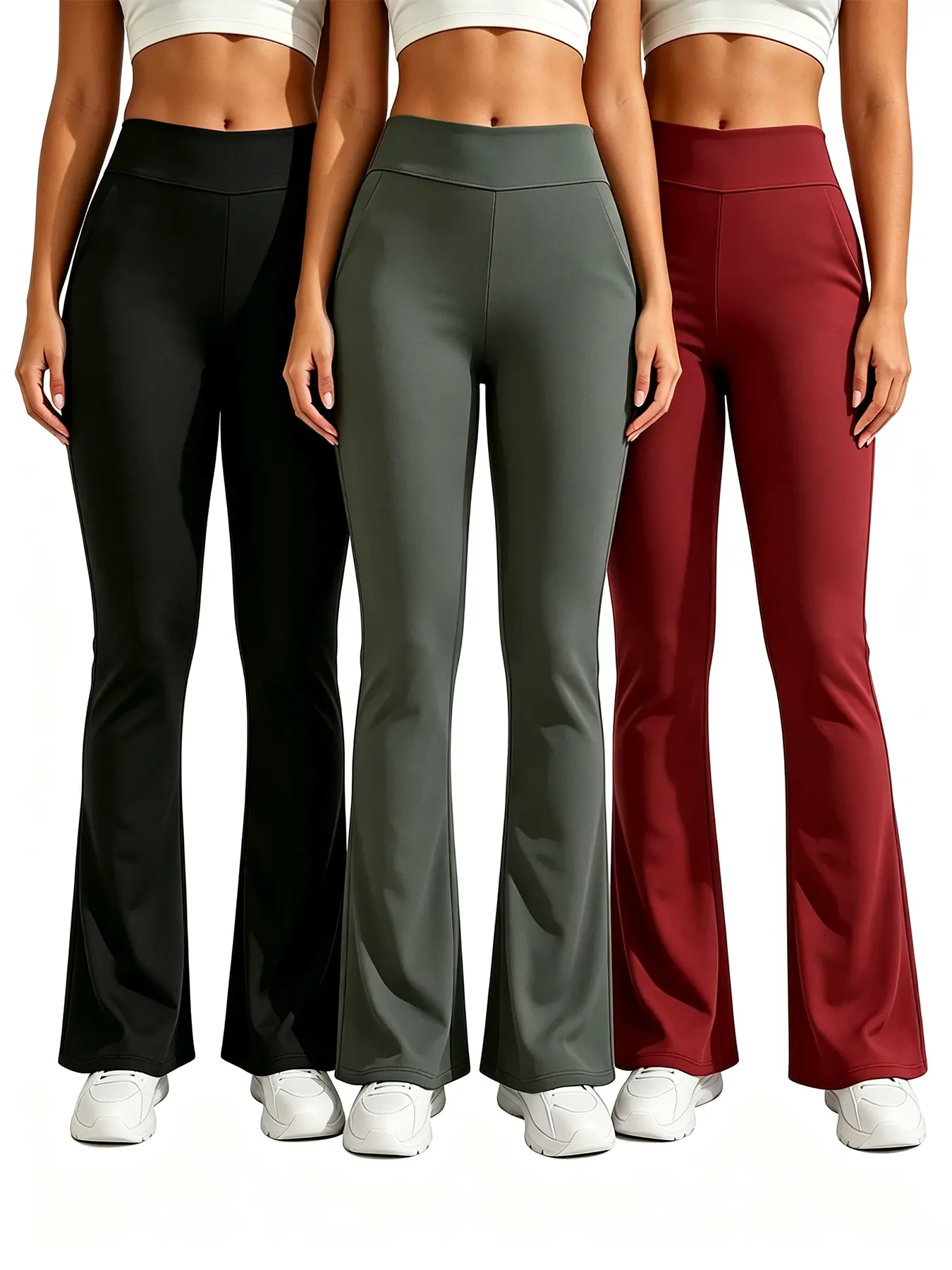 High Waist Flared Leggings with Side Pockets for Women, Buttery Soft Black Gray Red Yoga Pants, Ideal for Fitness, Workout, Hiking, Daily Lounge