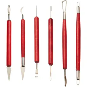 6 Pcs Pottery & Clay Sculpting Tools, Double-Sided Wooden Handle Clay Tool Set for Beginner & Professionals, Pottery and Polymer Clay Tools for Carving, Shaping, Smoothing and Detailing