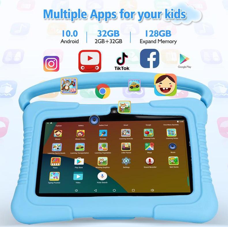 2026 New upgrade 1.0 Kids Tablet, 7-inch Android 32GB WiFi Tablet for Toddler, Learning Tablet with IWAWA App, Children's Tablet with Silicone Case Graphics Cellphone Anti-drop silicone case, Great Birthday Gift