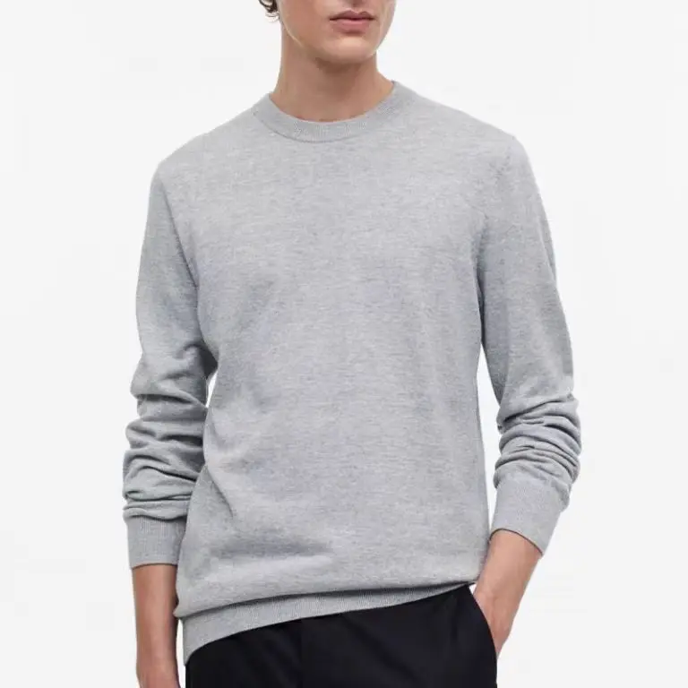 Men's Classic Soft Crew Neck Long Sleeve Casual Pullover Knit Sweater - Spring & Autumn Tops, Beige/Grey Plain Menswear, Machine Washable, Warm