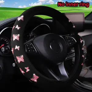 Bling Butterfly-Pattern Car Steering Wheel Cover, Waterproof, Non-Slip Steering Wheel Protector for Women & Girls, Fits 14.5–15 Inch Automotive Steering Wheels, Cute Car Interior Accessory with Effortless Installation