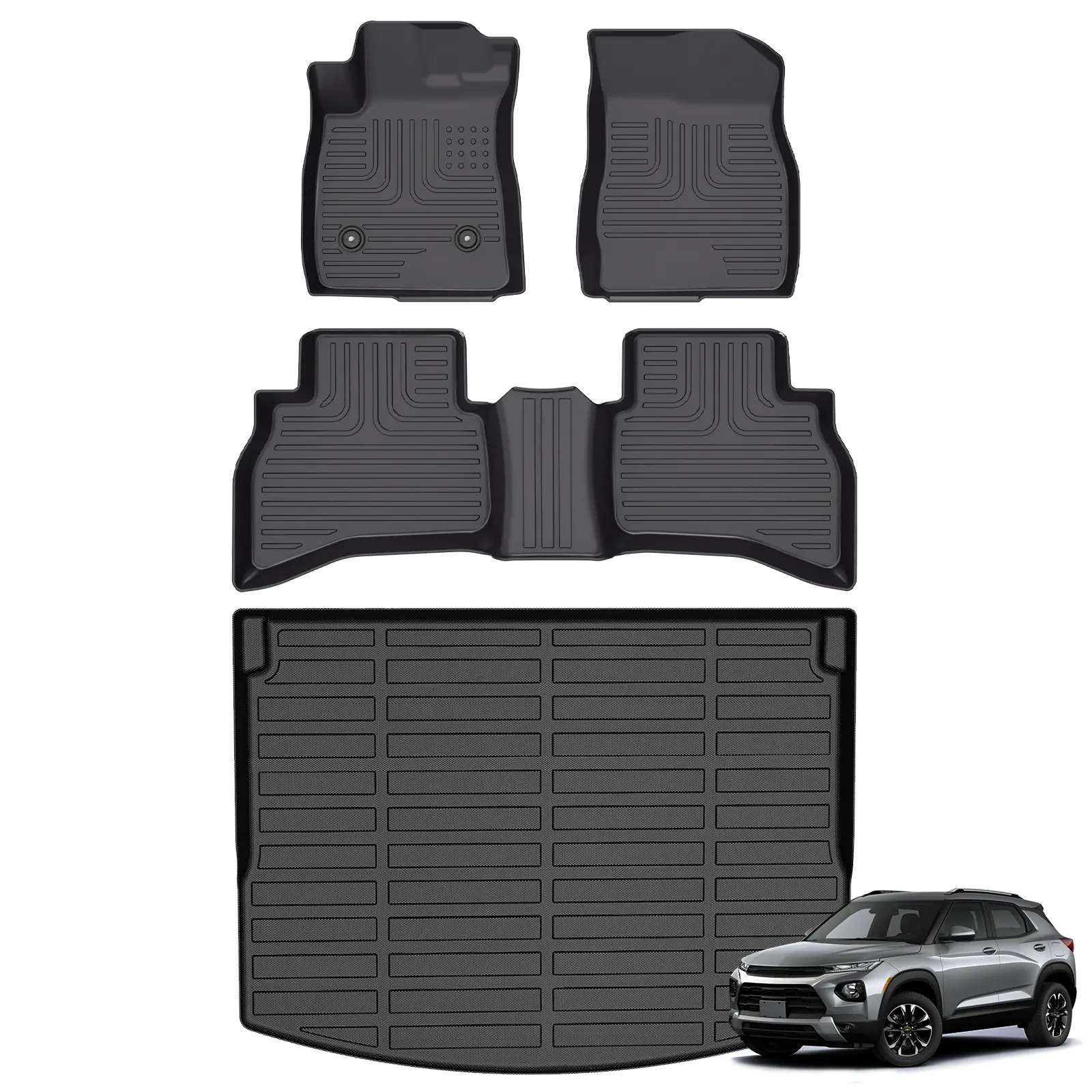 KELCSEECS Chevrolet Trailblazer AWD 2021-2026 (Cargo Tray in Upper Deck Position) Floor Mats & Cargo Liners, All Weather Protection TPE Duty Non-Slip Custom Automotive, Front & Rear Row & Trunk Mats, Accessories, Waterproof, Easy to Clean, Chevy