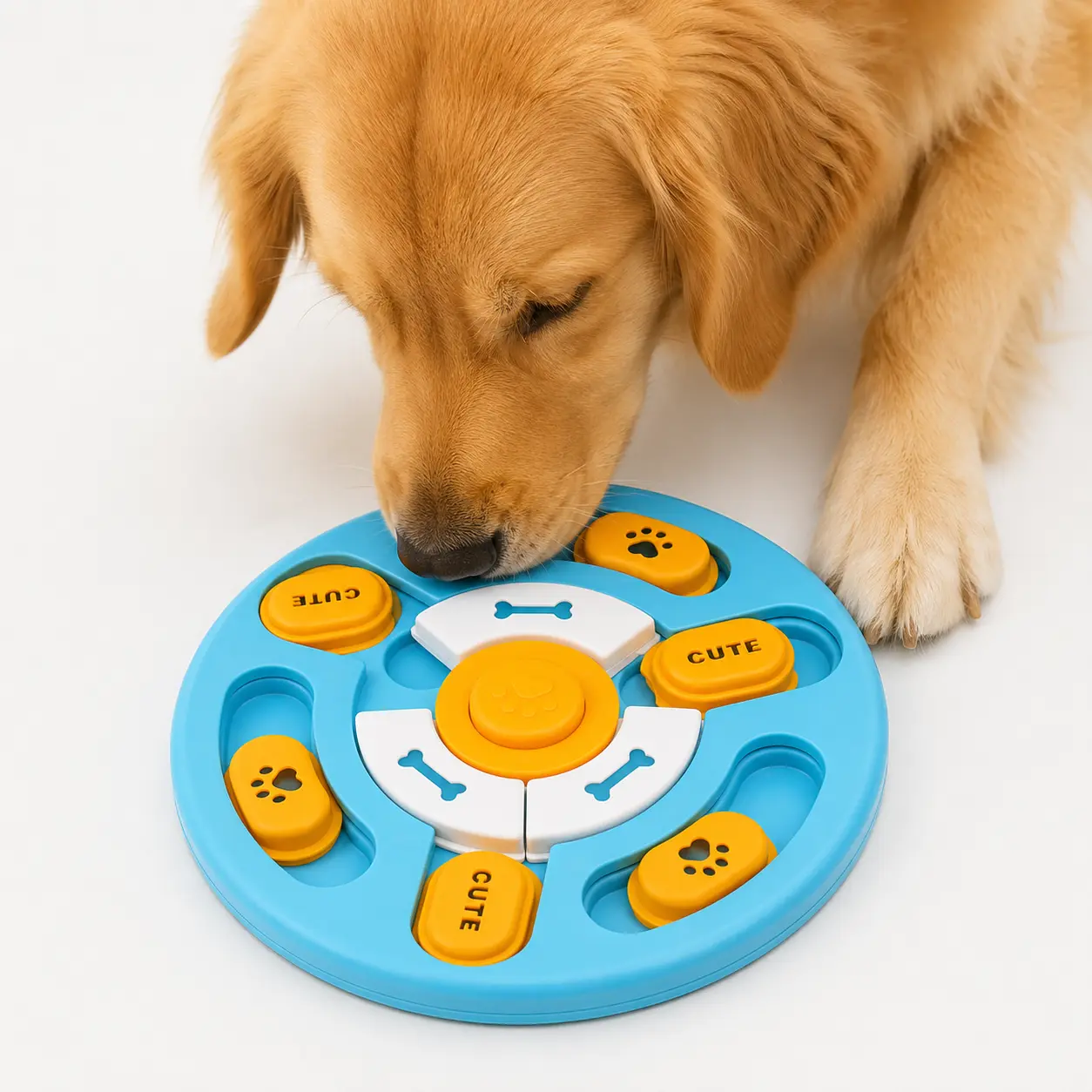 Interactive Dog Puzzle Feeder Toy - Blue Sliding, Rotating Food-Hiding Game for Sniffing, Paw Play, Indoor Boredom Relief