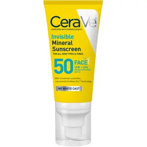 CeraVe Invisible Mineral Sunscreen SPF 50 – Broad-Spectrum Face Protection | Hydrating, Weightless, No White Cast