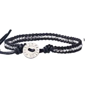 KELITCH Love Bracelets Hematite Facet Beads Leather Wrap Couple Matching Bracelets Handmade Fashion Accessories