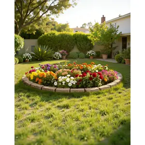 Outdoor Faux Stone Landscape Edging, 46.4x2.2 in Brick-Sized Flexible Border with Anchored Spikes, Realistic Look, Fade-Resistant for Driveways, Walkways (Beige)