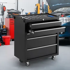 5 Drawer Tool Chest with Wheels, Rolling Tool Storage Cabinet Cart, Portable Toolbox Organizer with Locking System, Drawer Liners for Garage, Workshop, Shop, Mechanic
