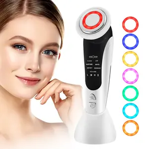 7-in-1 Facial Beauty Device Multi-Color LED Lights Vibration Heating EMS 3 Intensity Levels Portable Facial Beauty Instrument Facial Beauty Machine
