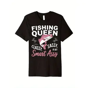 Fishing Queen Women's Pattern T-Shirt-Elegant and Smart Assy Design Pink Fish Pattern 100 Cotton Casual Round Neck Short Sleeve Top All Season Comfort Sizes S to XXXL Daily Wear Humorous Design Easy Care Fabric Fishing Shirt Local Community Store In Stock
