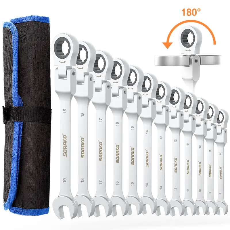 12 Piece SAE Combination Ratchet Wrench kit, 1/4″ - 13/16″ Chrome Vanadium Steel Wrenches,SORAKO Ratcheting Wrench Set Flex Head