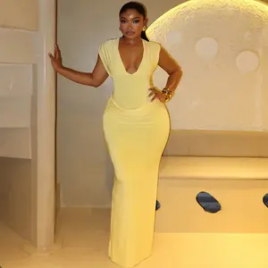 Autumn and winter clothing Elegant Deep V-Neck Dress Women Classic Sexy Ruched Sleeveless Basic Stretch Fashion Birthday Party Banquet