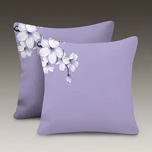 2pcs, Purple Themed Throw Pillow Covers, Flower Pattern Design, Home Spring Décor Products, Suitable Living Room, Bedroom, Sofa and Bed Decoration, 2D Flat, Single Sided Printing, No Pillow Core