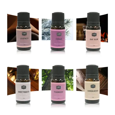6x10ml Scented Aroma Oil Set - Candle Ready, Diffusion Use Home Fragrance Oils with Cedar, Sandalwood, Bay Rum, Teak, Leather Scents