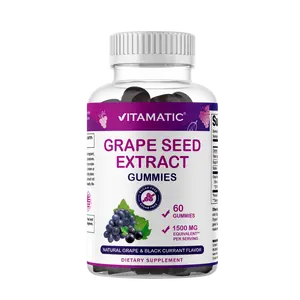 Vitamatic Grape Seed Extract Gummies 1500 mg per Serving 60 Count Natural Flavor Sugar-Free Dietary Supplement Made in USA