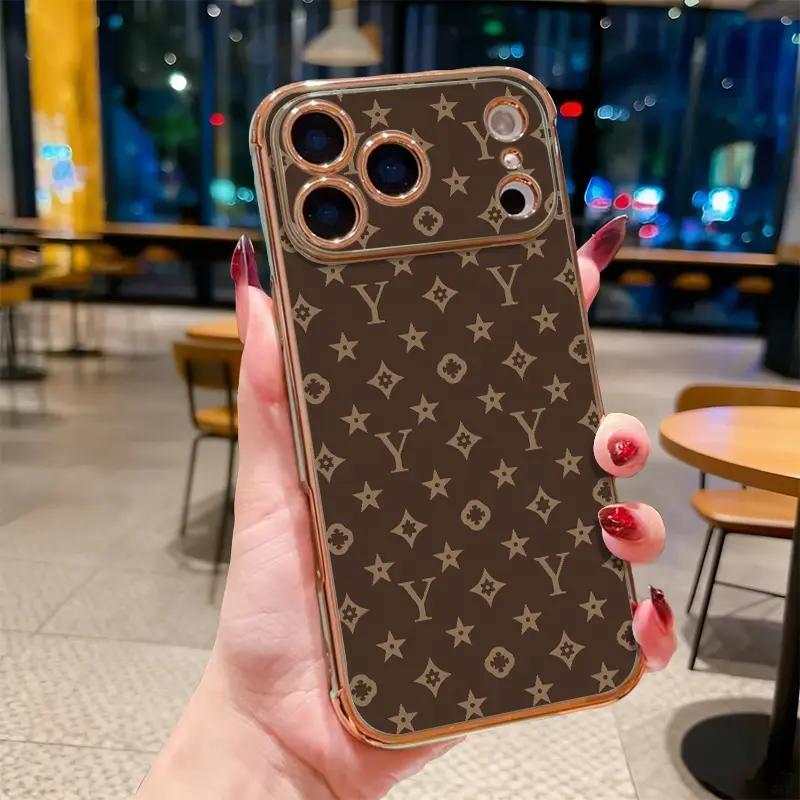 Retro Brown-Toned Letter Pattern Electroplated TPU Protective Casing - Anti-Slip Bumper, Shockproof, Durable Soft Cover, Fits iOS Devices Including iPhone 17,15 Pro Max,16,14 Plus,13,12,11,X,XS Max,XR - Ideal Gift