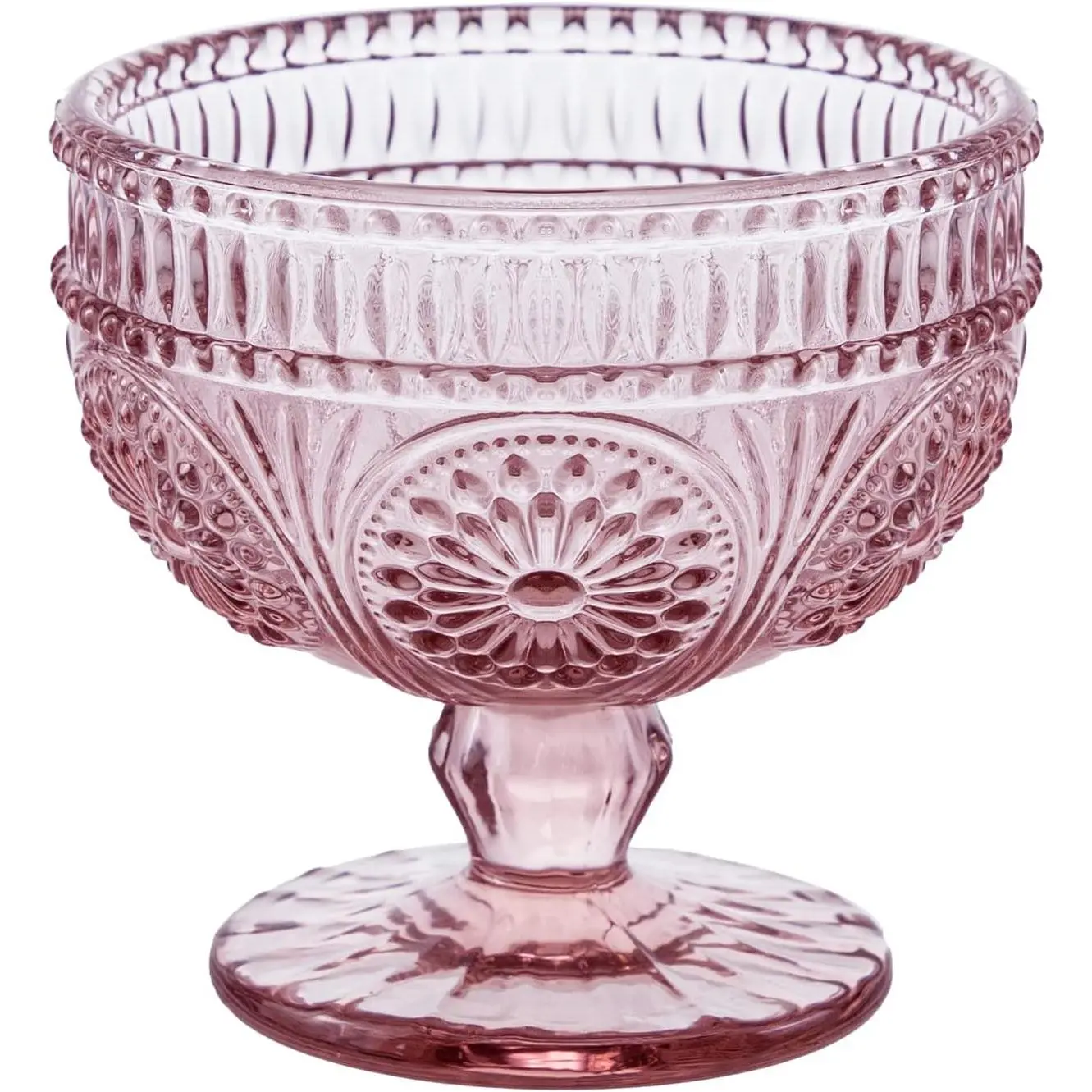 Vintage Flower Embossed Glass Footed Dessert Bowl Ice Cream Bowl Trifle Bowl Salad Bowl Candy Cake Bowl for Home Party Wedding 9oz-Pink
