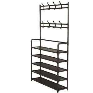 Door Back Hat Rack and Shoe Rack Combo, Five-Tier Hat Rack with Shoe Rack, Steel, /, Home Storage Organizer