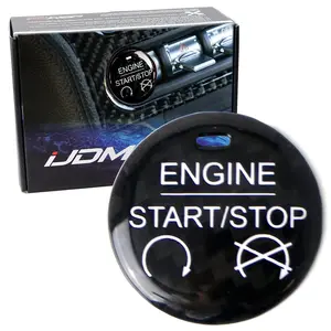 iJDMTOY Shelby Style Gloss Black Real Carbon Fiber Keyless Engine Start/Stop Push Start Button Cover For 2015-2023 Ford Mustang