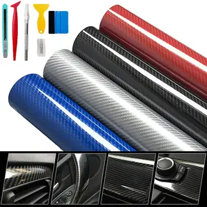 1ft x 10ft/12" x 120" 7D Carbon Fiber Vinyl Wrap Roll,Super Glossy Car Wrap Film Featuring Bubble Free Air Release Technology, Car Motor DIY Interior Exterior With 5PCS Install Tools