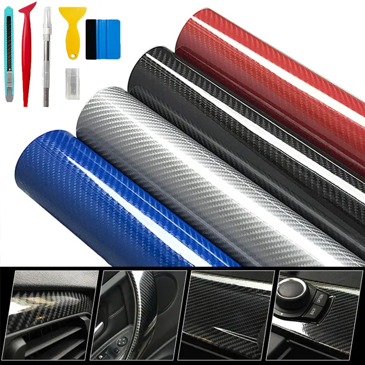 7D Hyper-Realistic Carbon Fiber Vinyl Wrap Roll (30*300cm/1ftx10ft/12"*120"), High-Quality Super Glossy Car Sticker with Bubble-Free Air Release, High Stickiness, DIY-Friendly Install Kit with 5PCS Tools for Car Motor DIY Wraps