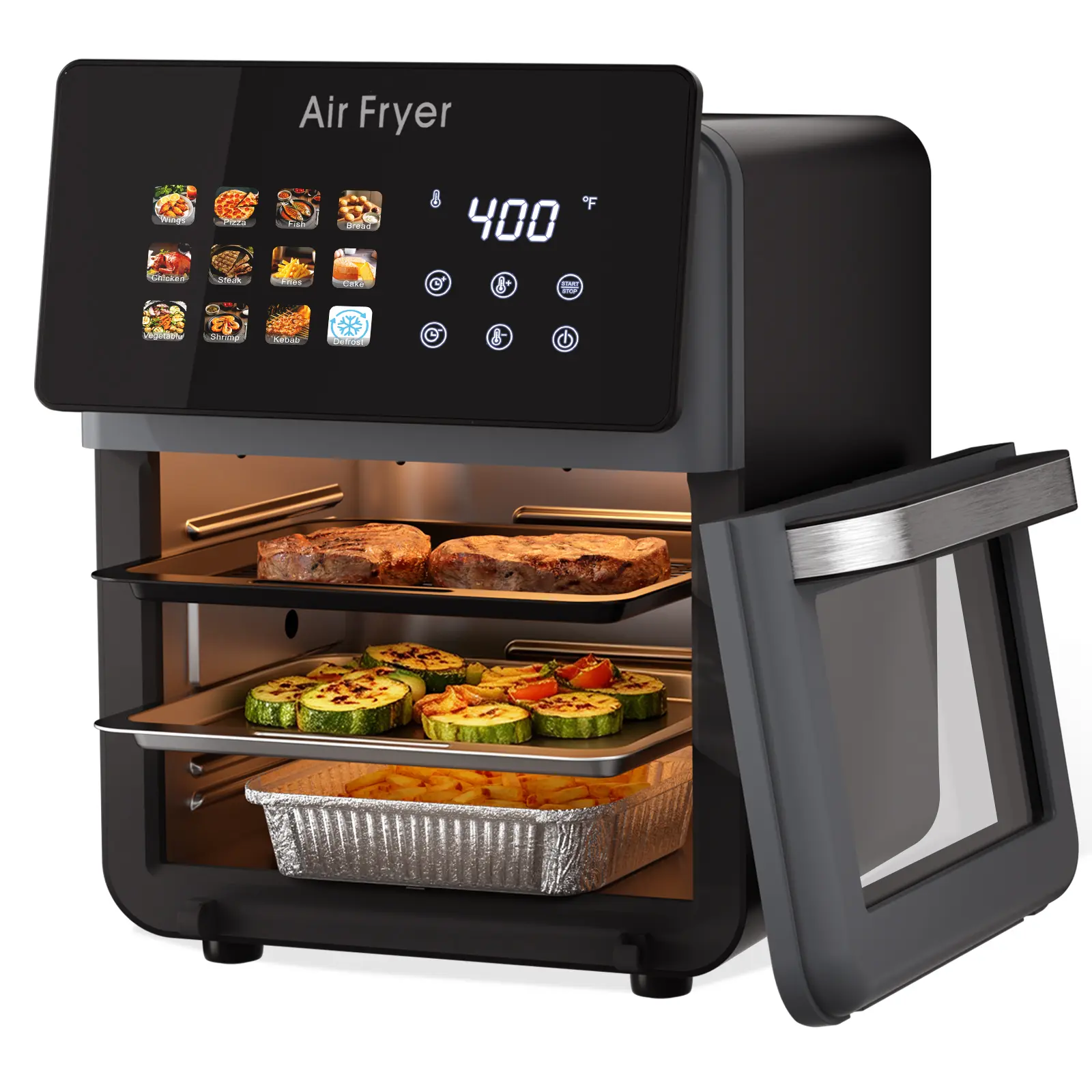10QT Large Air Fryer Oven - Black Household & Kitchen Appliances for Countertop Use, Smart Convection Oven with Glass View Window, Removable Door