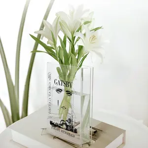 1pc The Great Gatsby Book Vase - Clear Acrylic Literary Decor & Book-Shaped Vase Suitable for Home Decor Wedding Gift for Book Lovers & Fits Bookshelf with Other Books