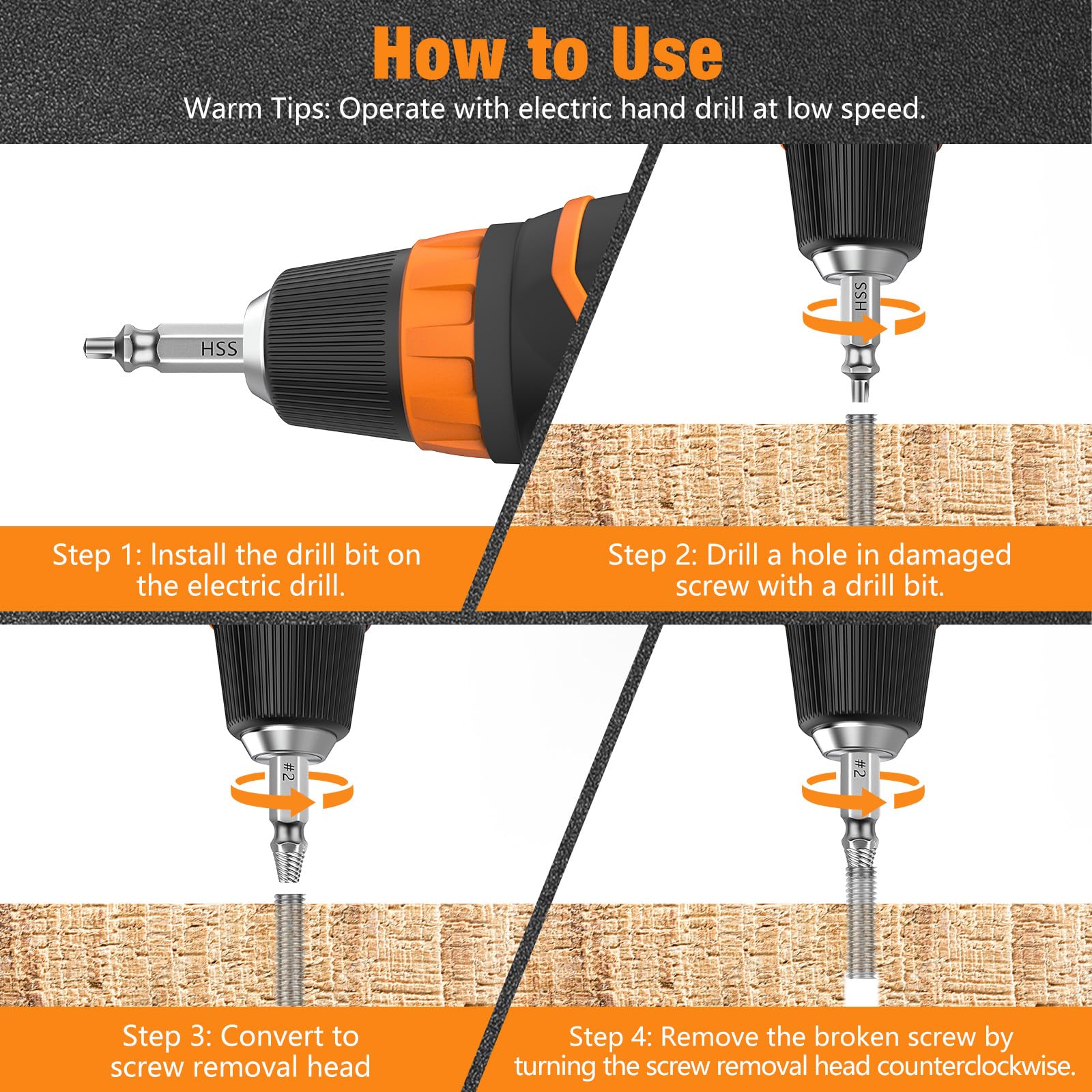 Stripped Broken Screw Remover, 6 Counts Drill Tool Set Easy Out Bolt Extractor, Double Head Design Damaged Screw Extractor Set, All-purpose HSS 4341 Extractor Remover Kit for Repair, Gifts for Men Tool Kit Set