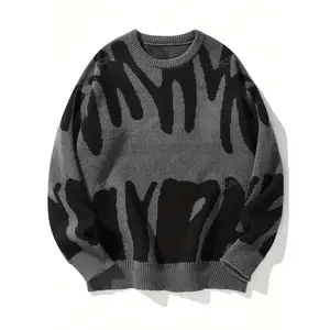 BIGWIG Fashion Pattern Crew Neck Long Sleeve Casual Pullover Graphic Drop Shoulder Monogram School Streetwear Spring Break Outfits Knit Sweater