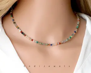Natural Gemstone Mixed 3mm Round Beaded Choker, Bracelet, Colorful Beads