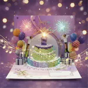 Pop-Up Musical Birthday Card with LED Lights, 3D Cake & DIY Age Number – Sings ' Happy Birthday', Fireworks & Balloons Design Music Pop-Up Card | Surprise Gift for Him, Her, Kids, Friends