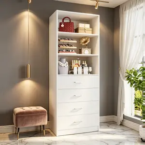 Aheaplus 21.3" W Closet System with 4 Drawers, Wood Walk-in Closet Organizer System, Modular Storage Unit, Small Closets Wardrobe Rack，Space-Saving