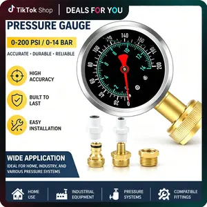 Water Pressure Gauge with 5 Parts, 0-200 PSI Water Pressure Tester with 2-1/2 Inch Dial & Durable 3/4 Inch Hose Thread, Ideal for Home, Hose Bib (Waterproof Case, Black)