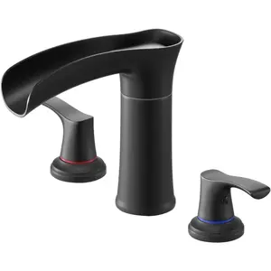 VEVOR Roman Tub Faucet, 3 Hole Waterfall Bathtub Faucet, Zinc Alloy Bath Tubs Faucets Set with 2 Handles, Deck Mount Bath Tub Faucets Set for Pet Washing, Baby Care, Adult Bathing, Matte BlackVEVOR Super Brand Day