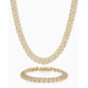 JAXXON Iced Out Cuban Set 8mm - Gold - Pavé Diamond Simulants - Box Clasp - Bundle & Save