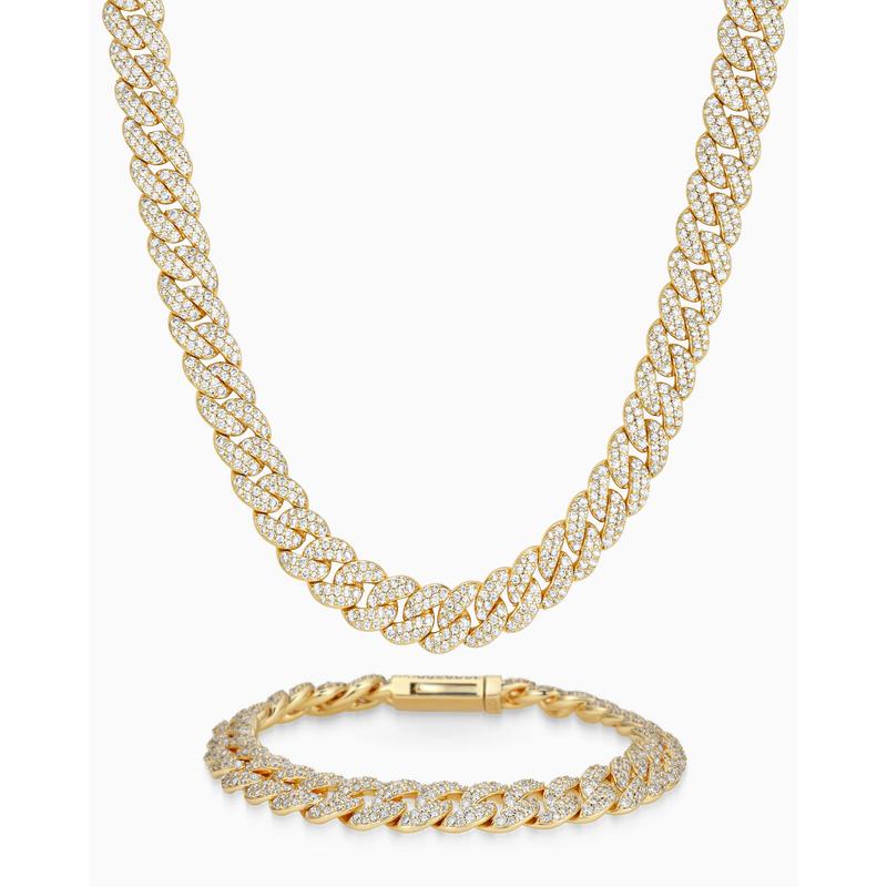 JAXXON - Women's Iced Out Cuban Set - 8mm - Gold - Box Clasp