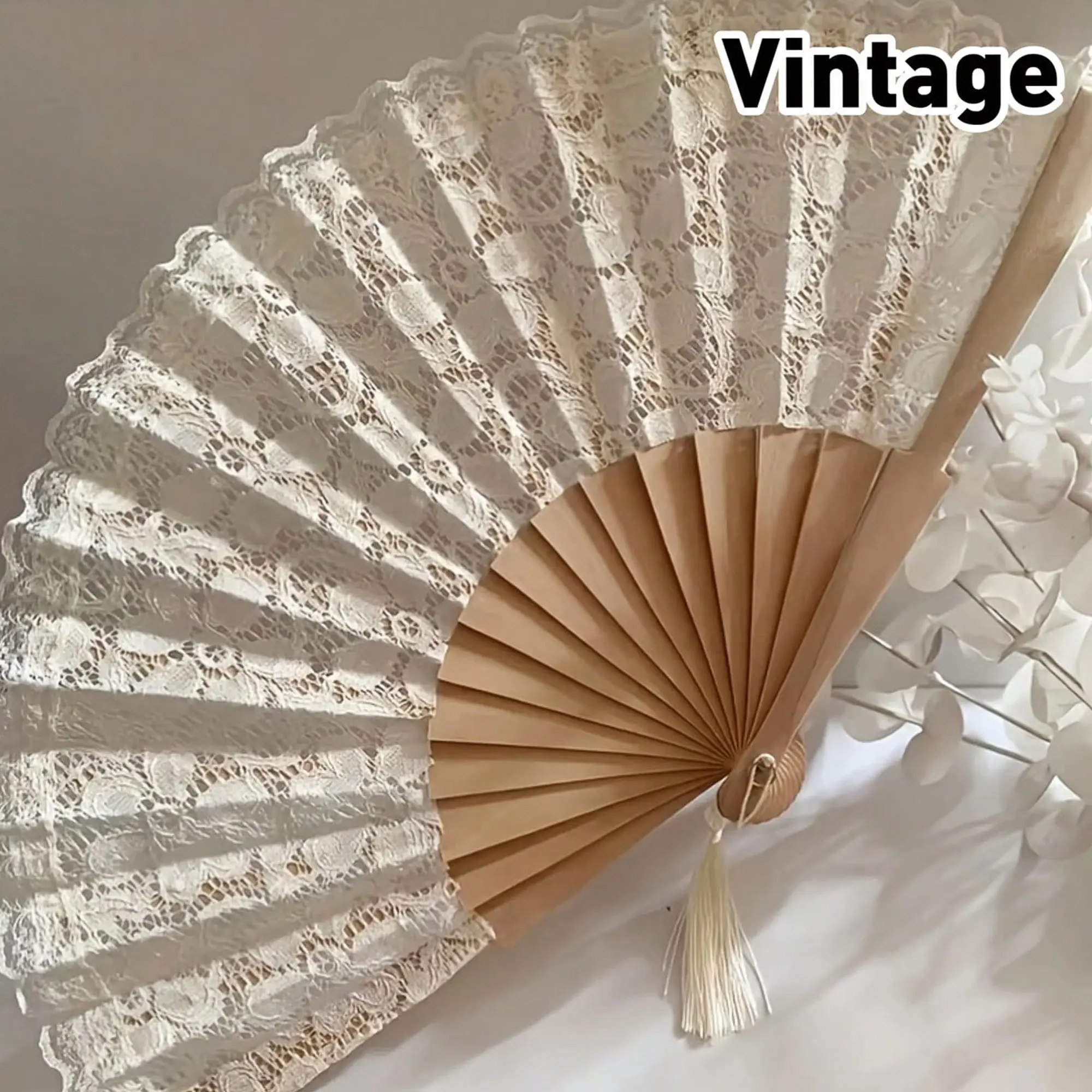 Vintage Spanish Wedding Fan, Elegant Floral Lace Decoration, Natural Wood Folding Hand Fan, Bride Party Accessory, Durable and Lightweight, Gifts, Wedding Hand Fans