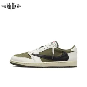 Off White Smooth Leather Unisex Low Top Skate Sneakers Olive Green Suede Panel Irregular Black Leather Accent Vintage Cream Midsole Olive Rubber Outsole Shock Absorbing Street Skating Lifestyle Shoes