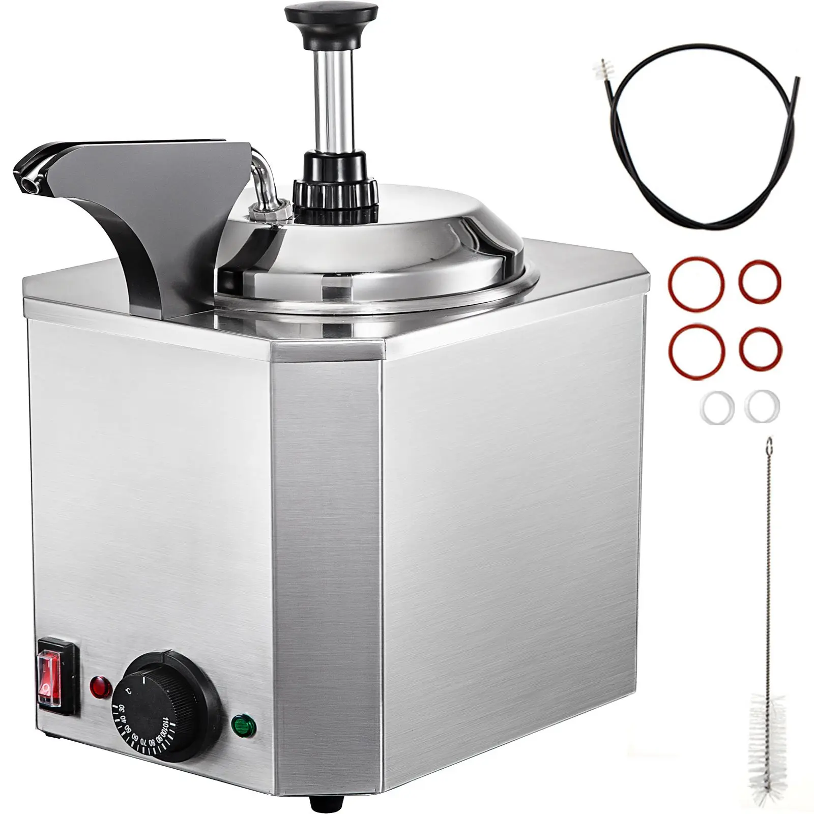 VEVOR Cheese Dispenser with Pump, 2.6 Qt Capacity Cheese Warmer, Stainless Steel Hot Fudge Warmer with Pump 650W Cheese Dispenser, 30-110℃ Temp Adjustable, for Hot Fudge Cheese Caramel
