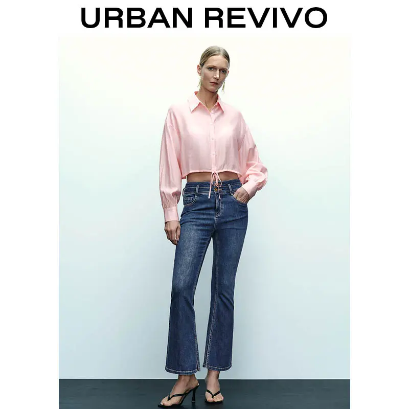 URBAN REVIVO Women's Elevated Casual Mint Long-Sleeve Open-Front Blouse - Adjustable Drawstring Tie Waist, Fashion Inspiration Tops, Skirts, Jeans, Going Out, Girls, Shirt, Ootd Ideas