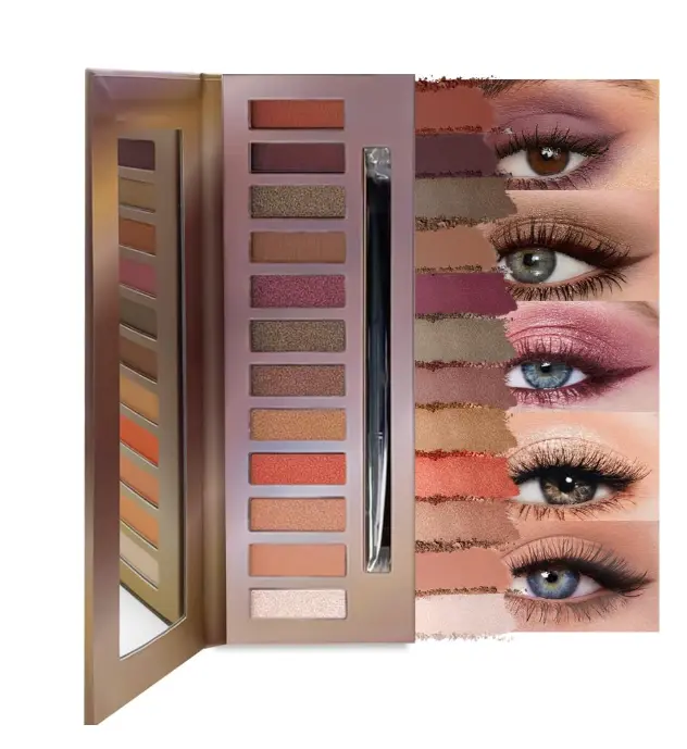 Eyeshadow Palette with Mirror & Brush, Matte & Shimmer Nude Brown Eye Makeup Palette for Women Longwear Soft Smoky Looks